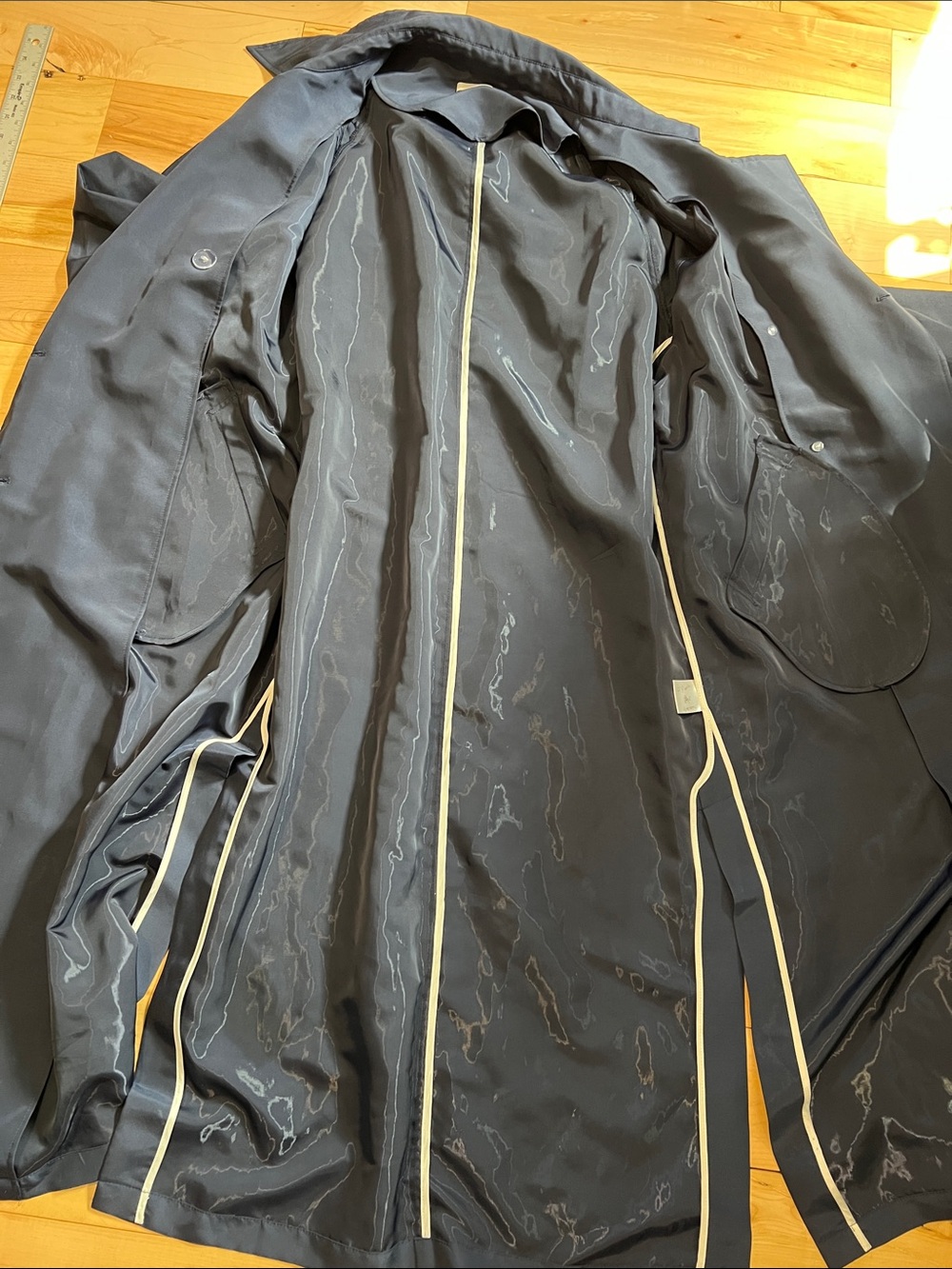 Navy Double-Breasted Trench Coat with Belt - Picture 8 of 14